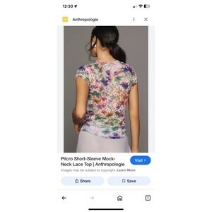 Anthropologie‎ Lace Top Floral Print Short Sleeve Mock Neck Blouse